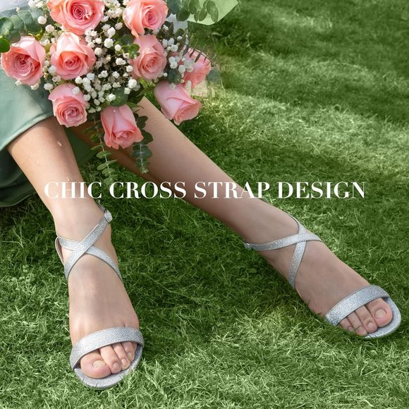 Women's Silver Strappy Block Heels Comfy Grace Sandals Open Toe Chunky Dress - Picture 5 of 7